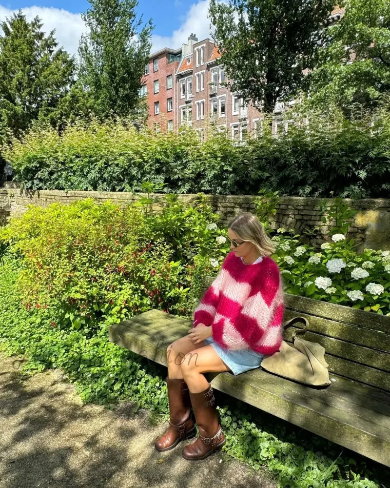 Elegant Colorful Striped Knitted Pullover Women Casual O Neck Long Sleeve 2024 New Stylish Sweater - Image 2