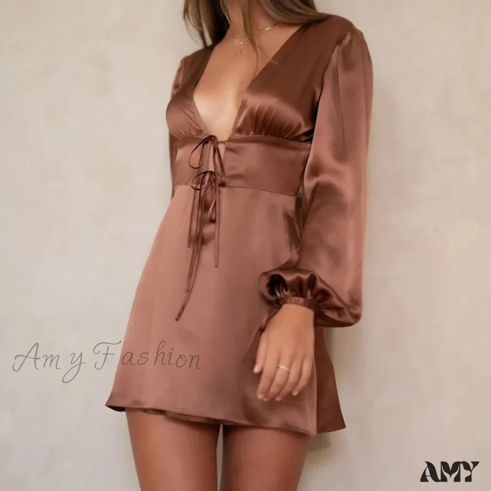 Amy Fashion - Elegant Fashion Puff Long Sleeve Slim Dresses - Image 12