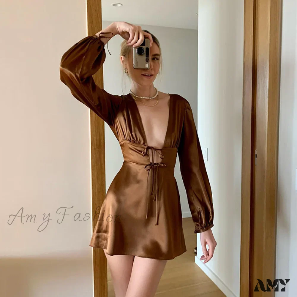 Amy Fashion - Elegant Fashion Puff Long Sleeve Slim Dresses - Image 13