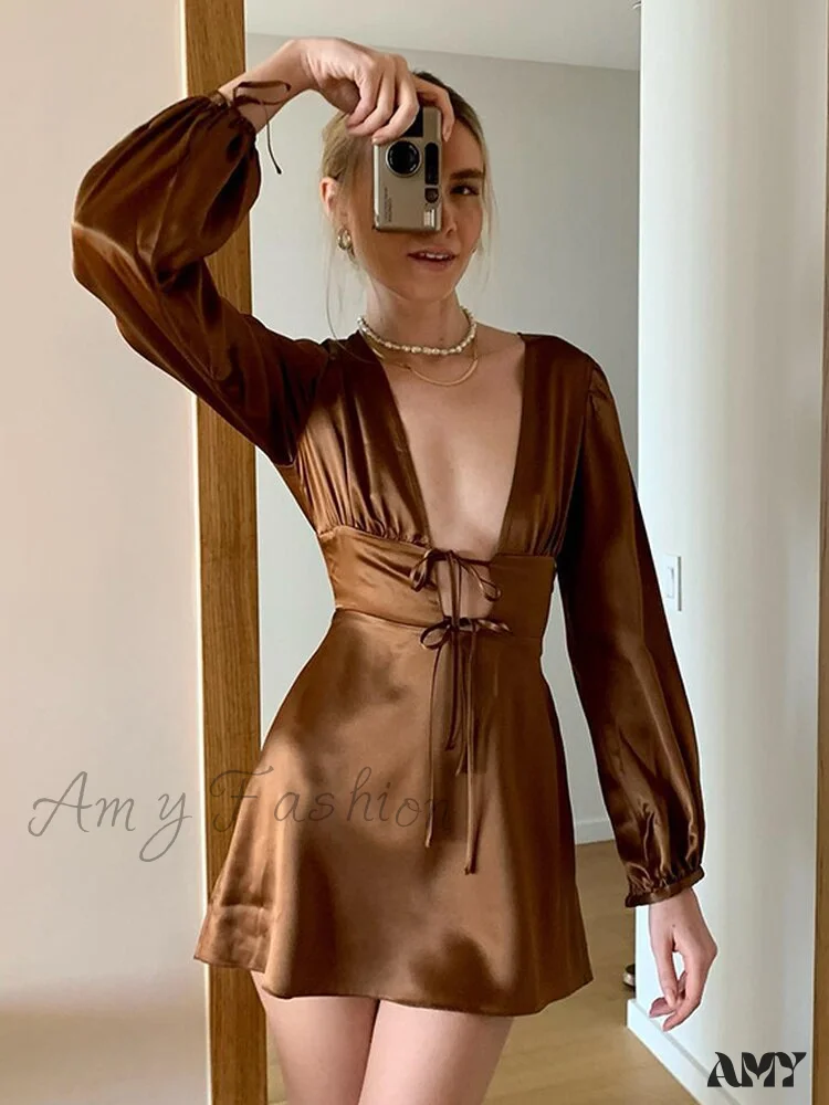 Amy Fashion - Elegant Fashion Puff Long Sleeve Slim Dresses - Image 16