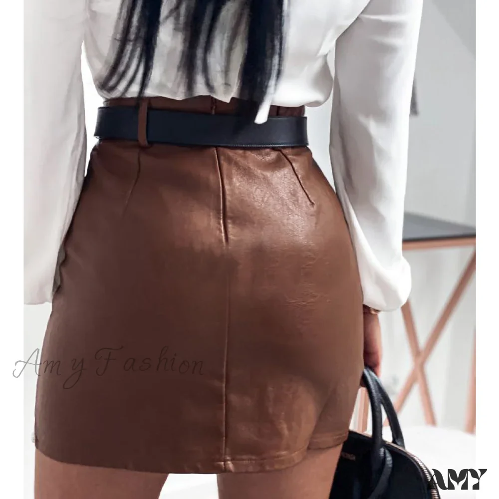 Amy Fashion - Elegant Fashion Rivets PU Leather Skirts - Image 3