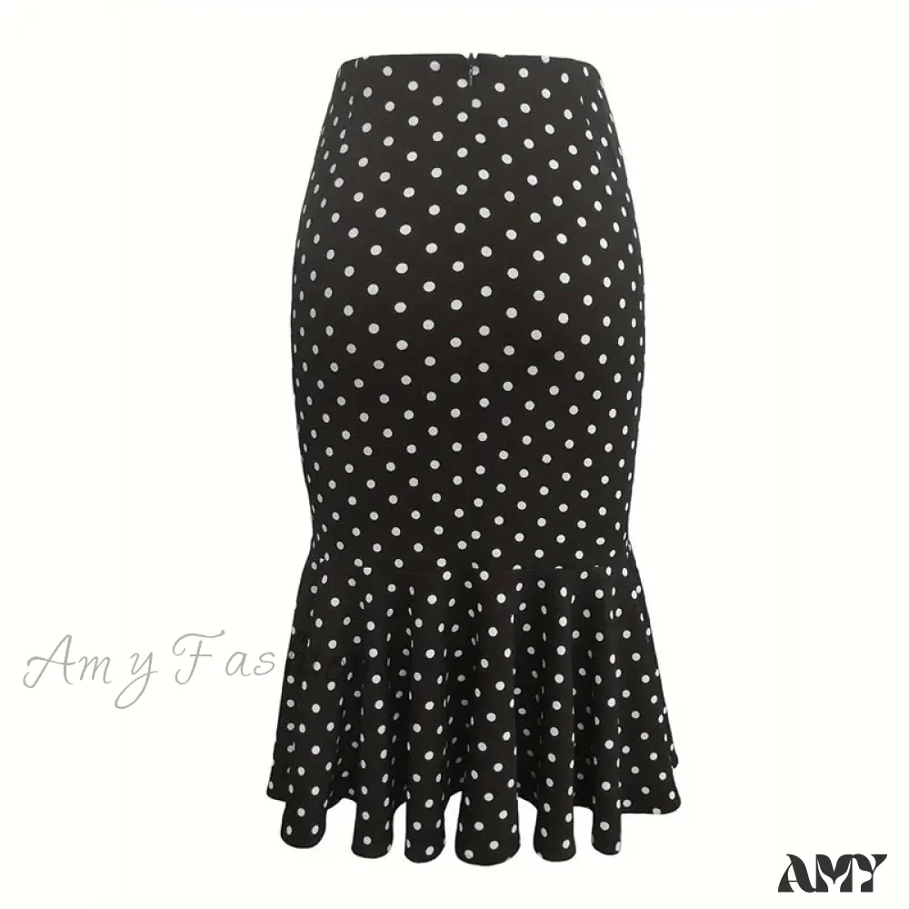 Elegant Houndstooth Printed Knee Length Fashion High Waist Slim Skirt - Image 4