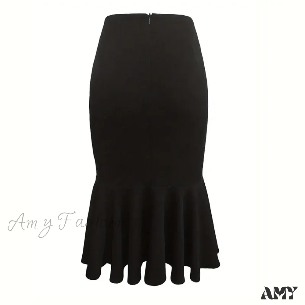 Elegant Houndstooth Printed Knee Length Fashion High Waist Slim Skirt - Image 6