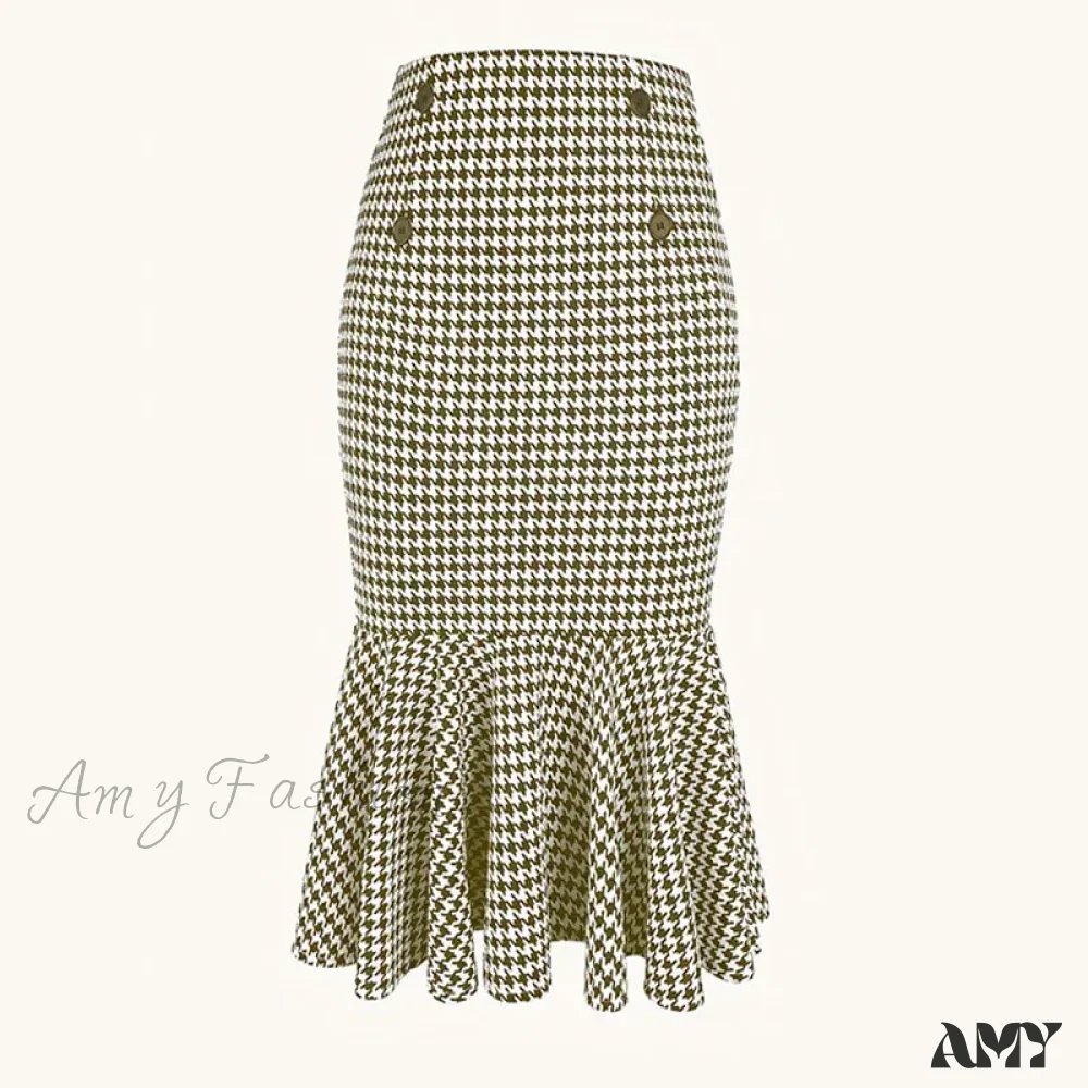 Elegant Houndstooth Printed Knee Length Fashion High Waist Slim Skirt - Image 8