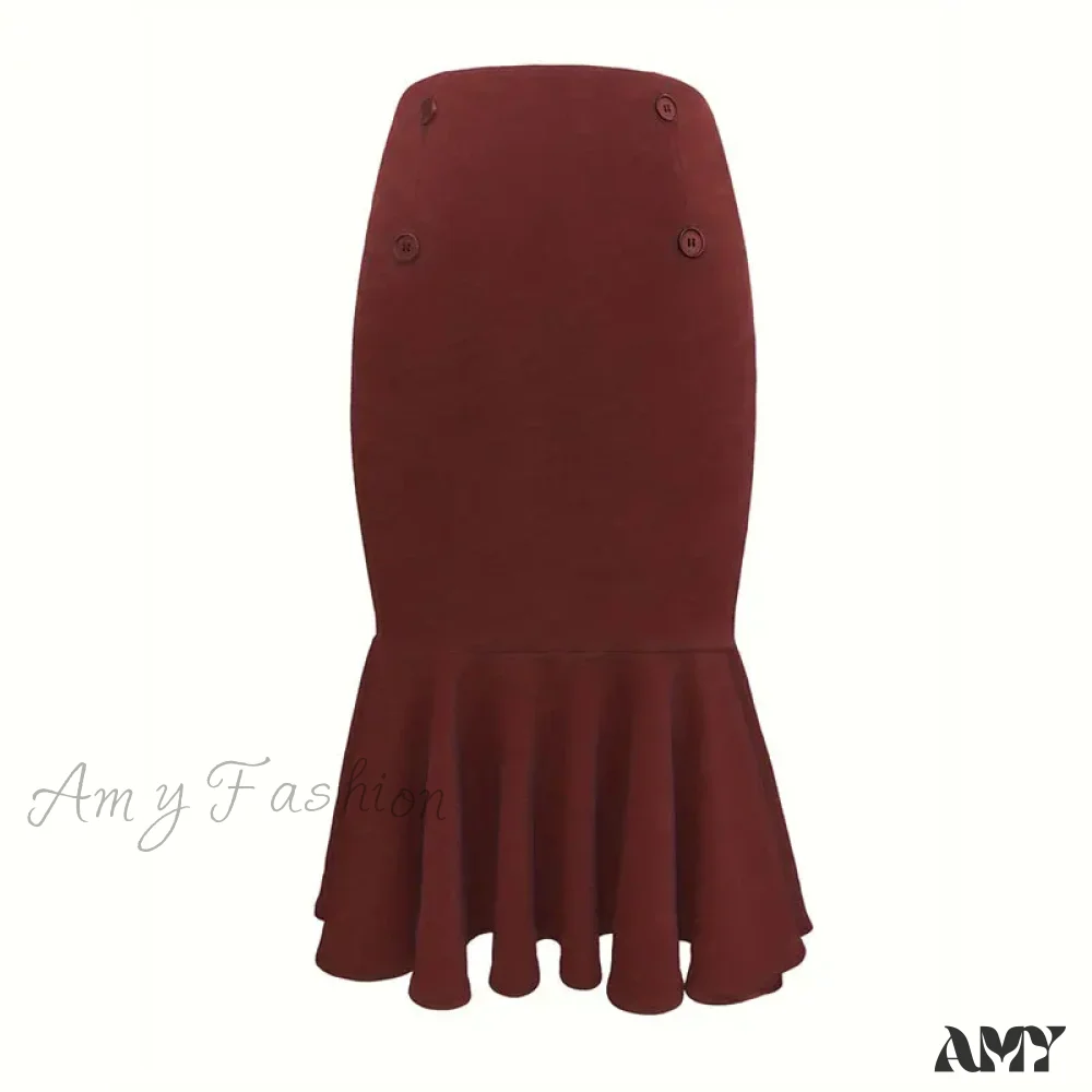 Elegant Houndstooth Printed Knee Length Fashion High Waist Slim Skirt - Image 9
