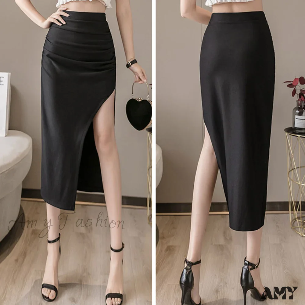 Amy Fashion - High Waist Black Slit Skirts - Image 3