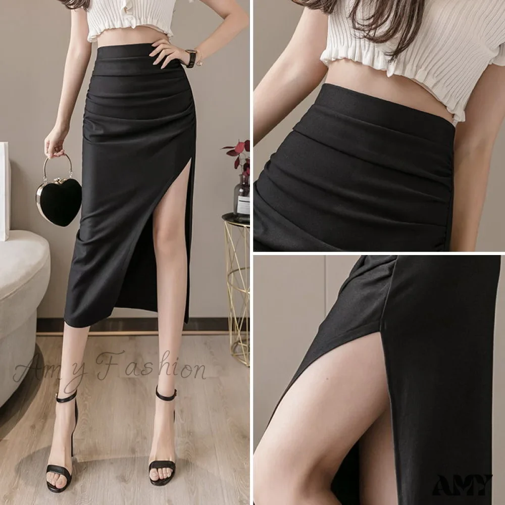 Amy Fashion - High Waist Black Slit Skirts - Image 5
