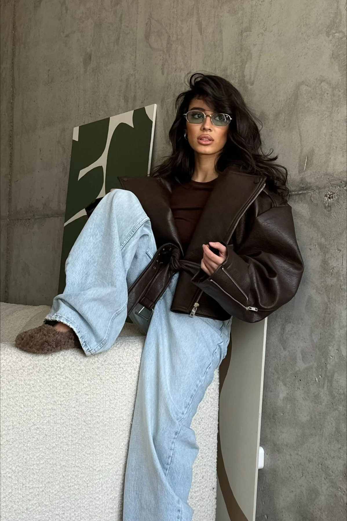 Elegant Retro Belted Biker Leather Jacket - Image 5