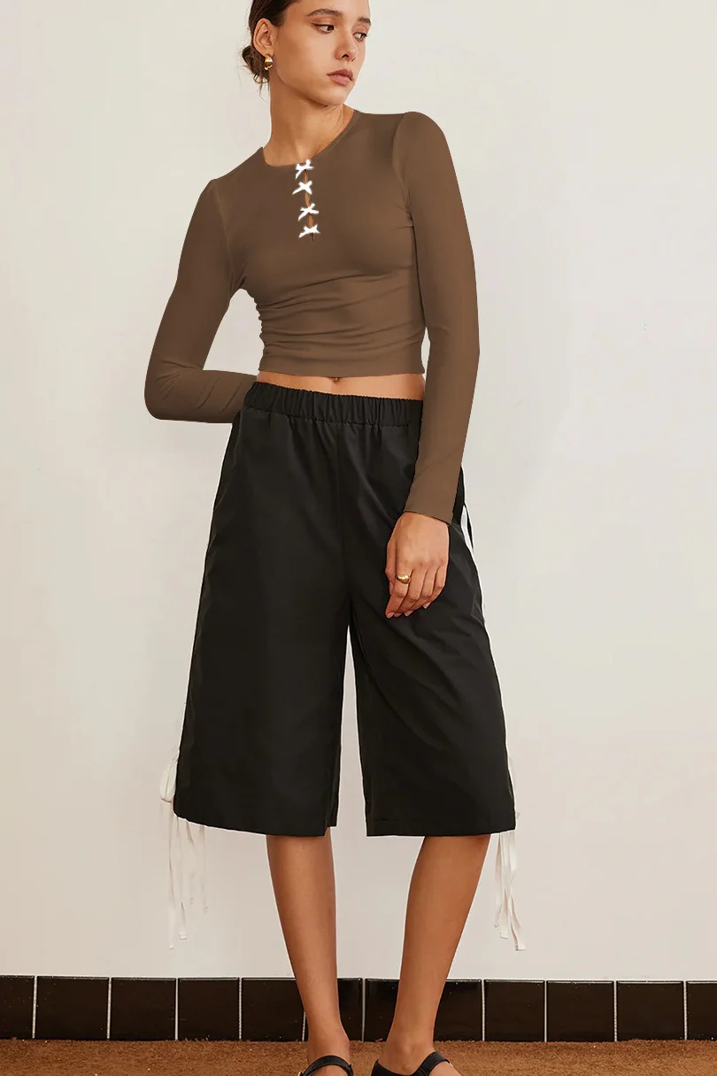 Elegant Solid Bowknot Cutout Slim Base Layer - Image 10