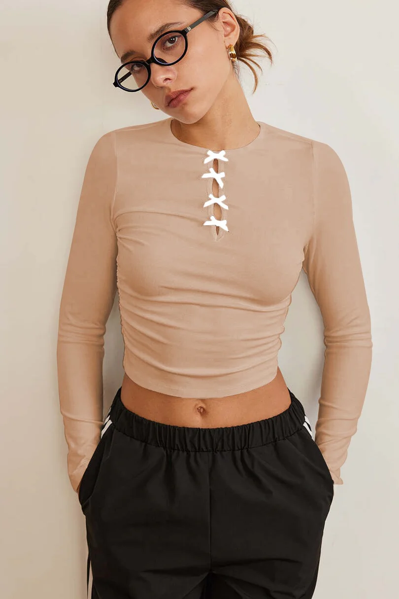 Elegant Solid Bowknot Cutout Slim Base Layer - Image 12