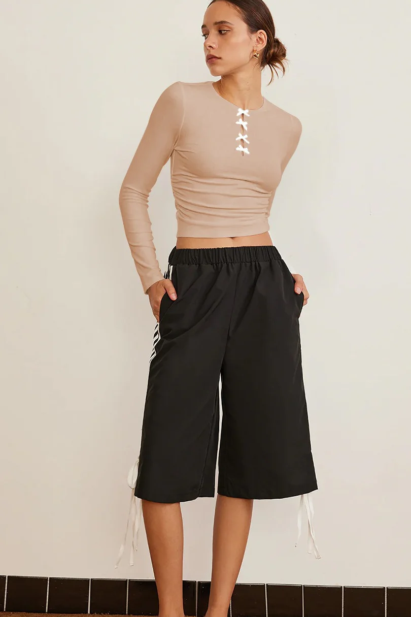 Elegant Solid Bowknot Cutout Slim Base Layer - Image 13