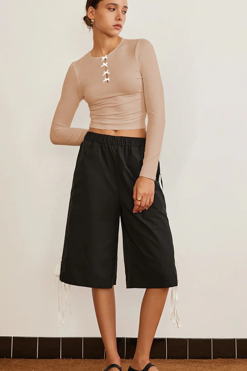 Elegant Solid Bowknot Cutout Slim Base Layer - Image 14