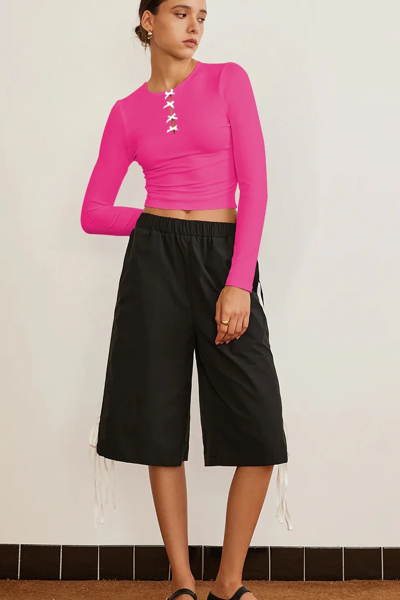 Elegant Solid Bowknot Cutout Slim Base Layer - Image 5