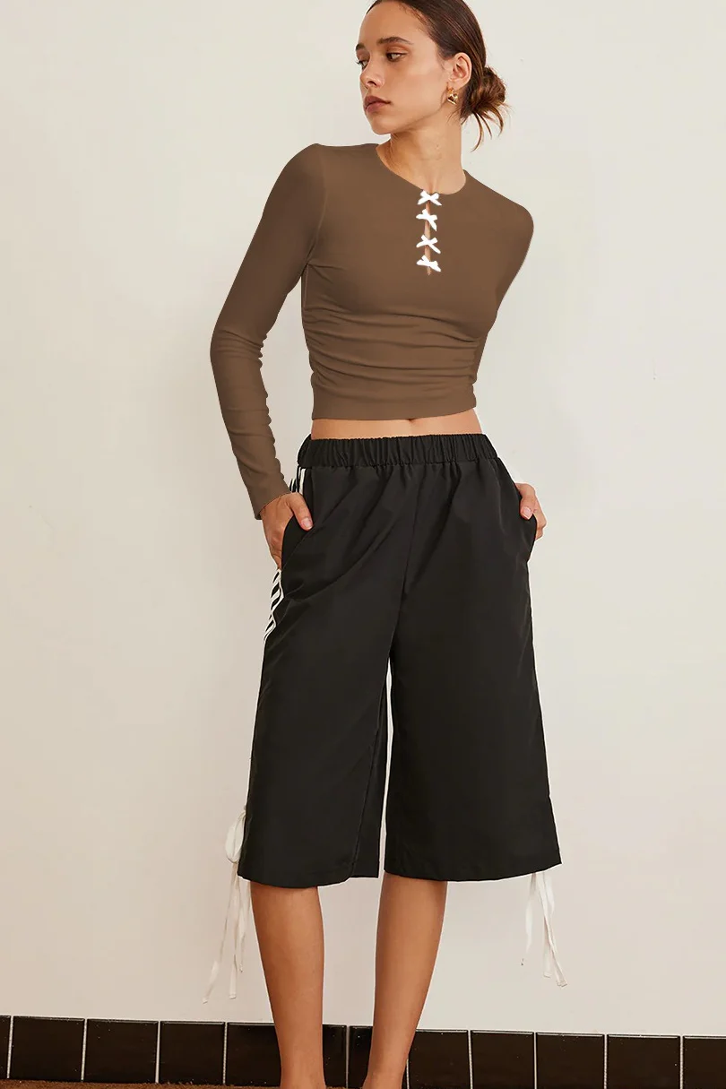 Elegant Solid Bowknot Cutout Slim Base Layer - Image 9