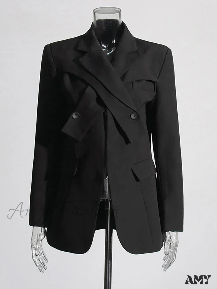 Elegant Solid Notched Collar Long Sleeve Patchwork Pockets Crosscriss Tunic Fashion Style Blazer - Image 2