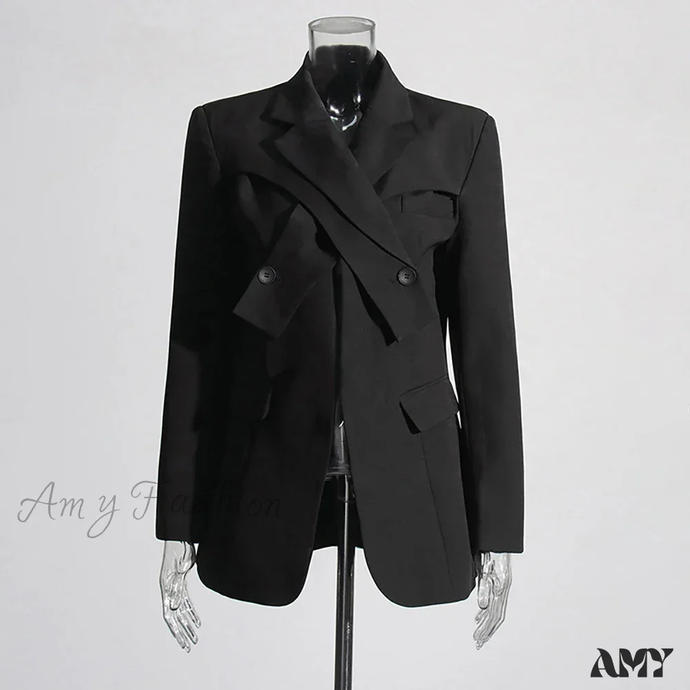 Elegant Solid Notched Collar Long Sleeve Patchwork Pockets Crosscriss Tunic Fashion Style Blazer - Image 7
