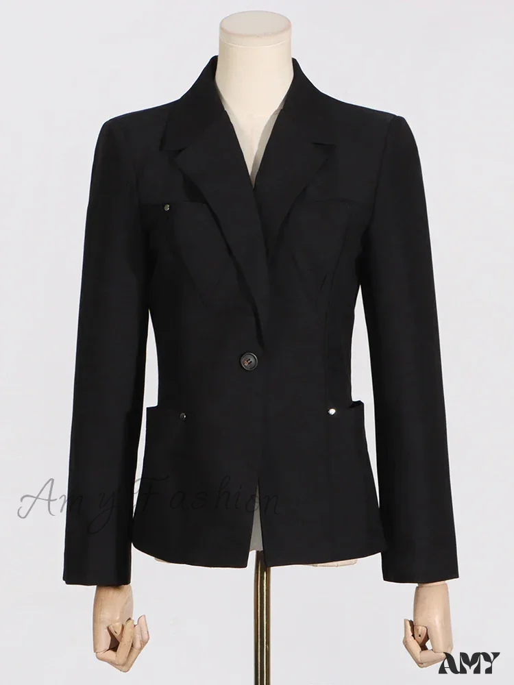 Elegant Solid Patchwork Single Button Notched Collar Long Sleeve Temperament Female Jackets New Blazer - Image 4
