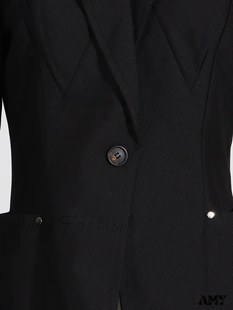Elegant Solid Patchwork Single Button Notched Collar Long Sleeve Temperament Female Jackets New Blazer - Image 5