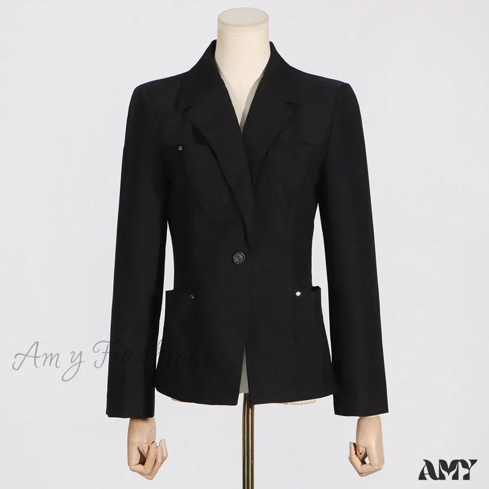 Elegant Solid Patchwork Single Button Notched Collar Long Sleeve Temperament Female Jackets New Blazer - Image 6