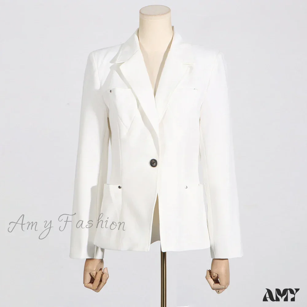 Elegant Solid Patchwork Single Button Notched Collar Long Sleeve Temperament Female Jackets New Blazer - Image 7