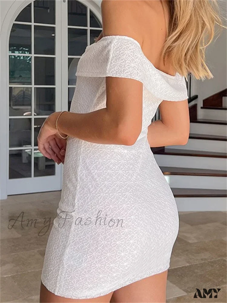 Amy Fashion - Elegant Summer Party Sleeve Off Shoulder Mini Dress - Image 2