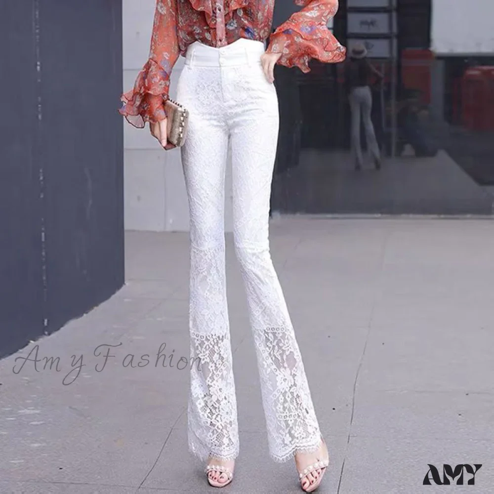 Amy Fashion - Elegant Vintage Lace Hollow Out Flare Pants - Image 3