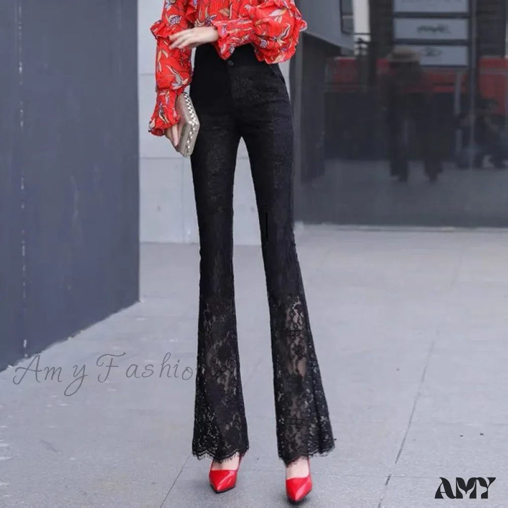 Amy Fashion - Elegant Vintage Lace Hollow Out Flare Pants - Image 4
