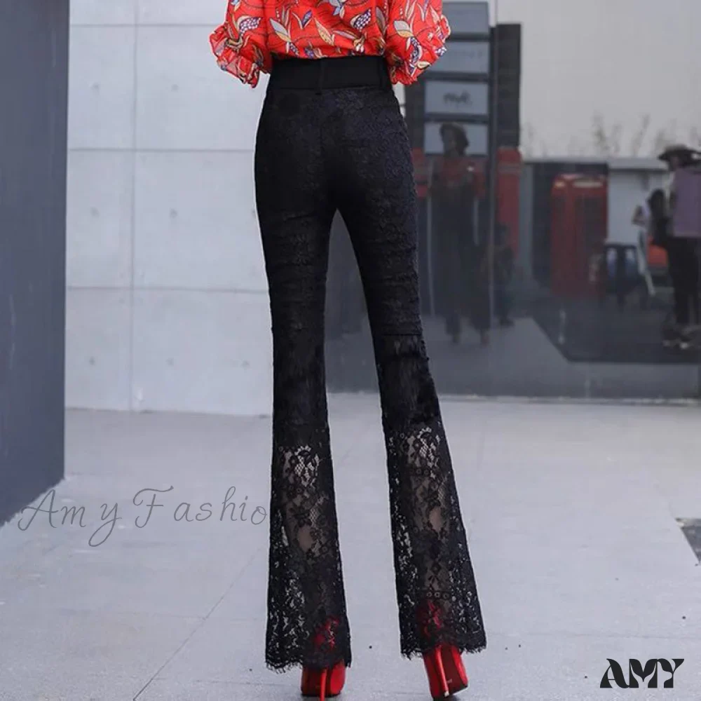 Amy Fashion - Elegant Vintage Lace Hollow Out Flare Pants - Image 5
