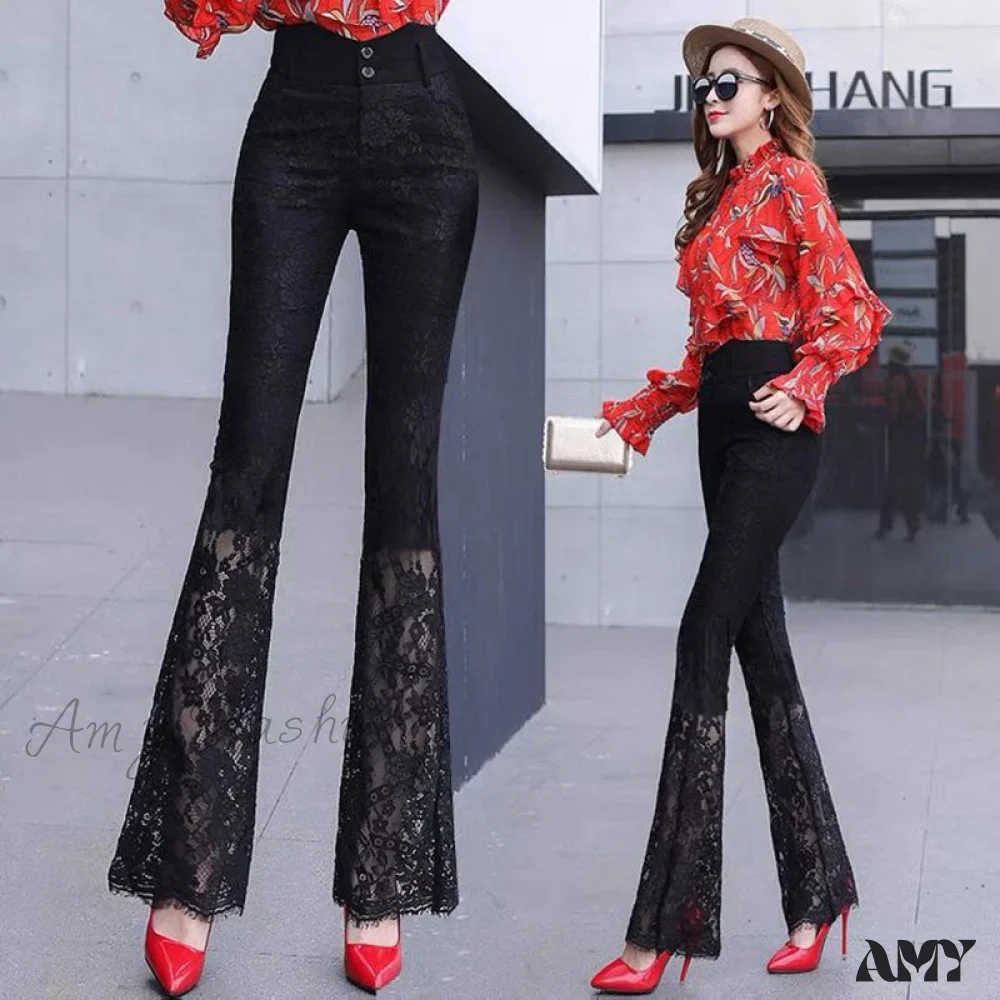 Amy Fashion - Elegant Vintage Lace Hollow Out Flare Pants - Image 6