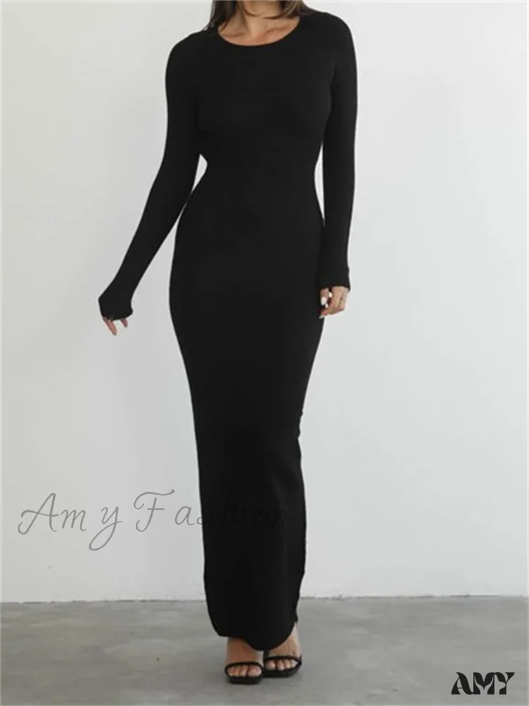 Amy Fashion - Elegant Women Round Neck Party  Solid Color  Sleeve Backless Tie Up Party Female Vestidos - Image 6