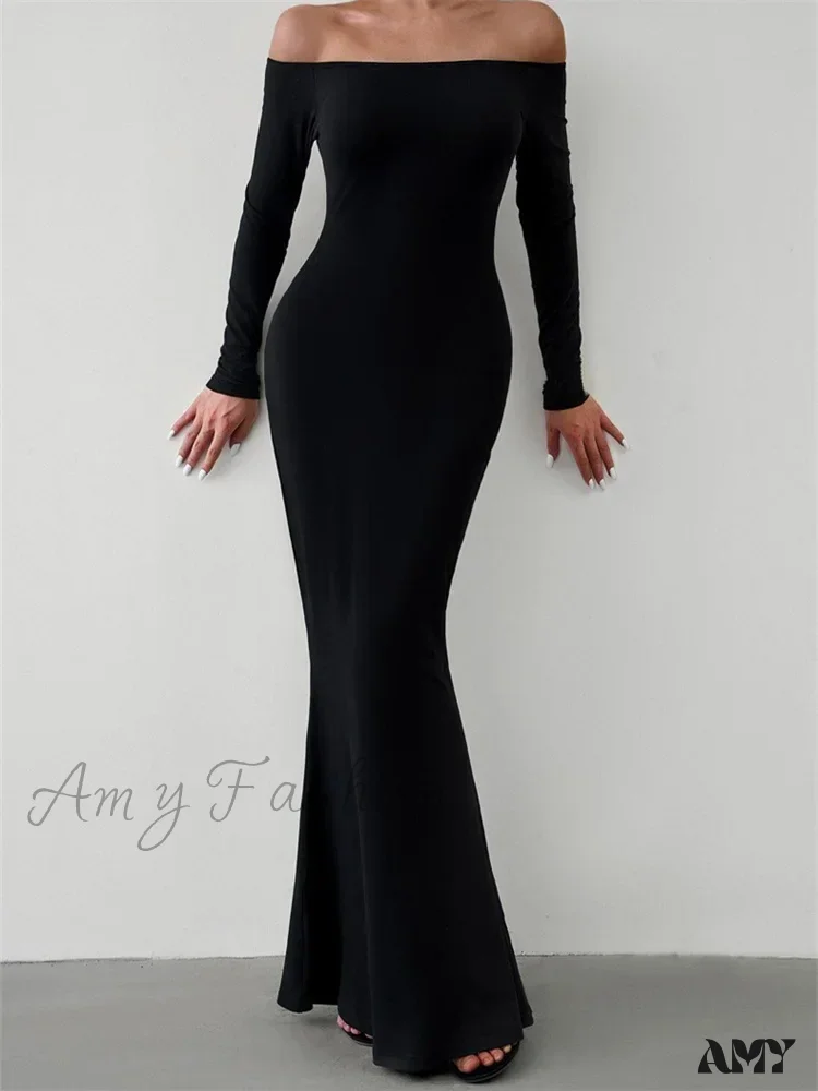 Amy Fashion - Elegant Women  Sleeve  Trumpet Solid Slash Neck Off-Shoulder Party Beach Cocktail Club Streetwear - Image 7