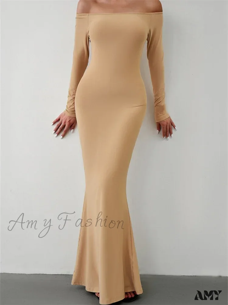 Amy Fashion - Elegant Women  Sleeve  Trumpet Solid Slash Neck Off-Shoulder Party Beach Cocktail Club Streetwear - Image 9