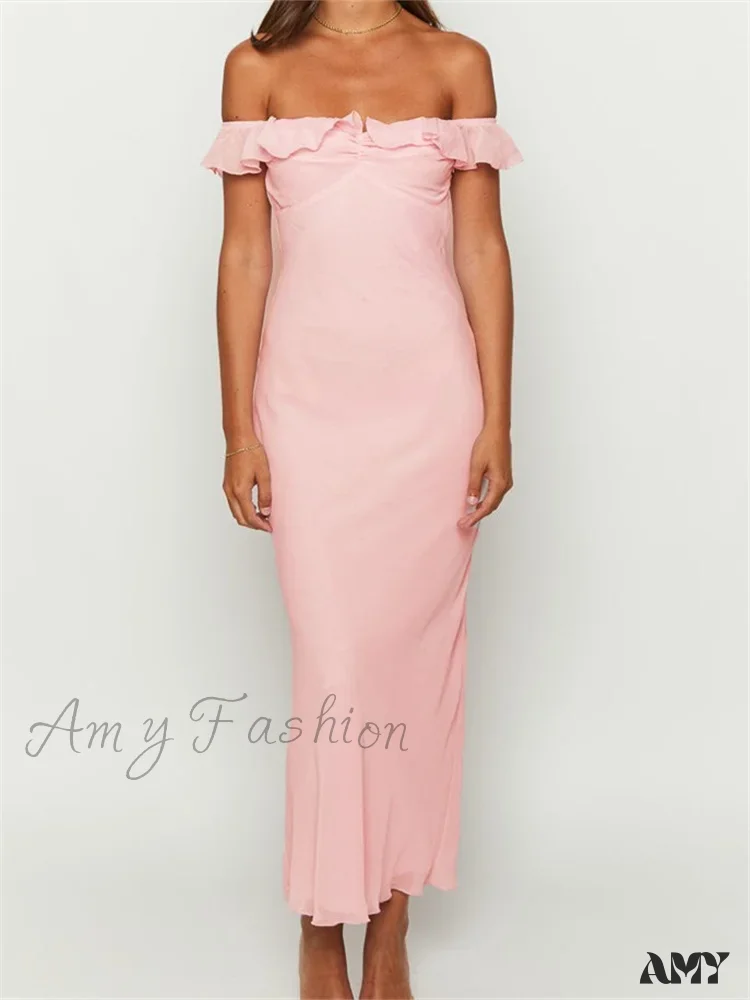Amy Fashion - Elegant Women Summer Evening  Backless Off Shoulder Slash Neck Ruffles Party Formal  Female Vestidos - Image 2