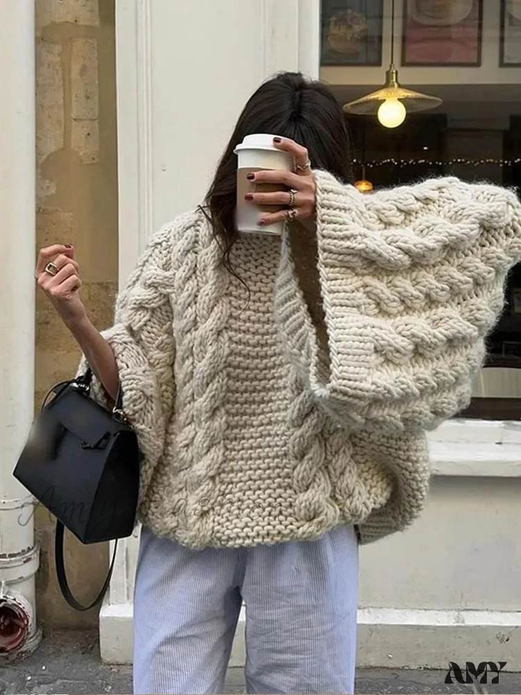 Elegant Women's Fried Dough Twists Casual Fashion Long Wide Sleeved Sweater - Image 3