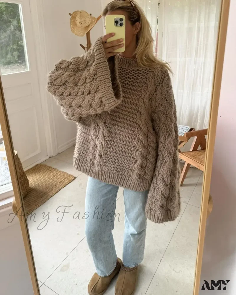 Elegant Women's Fried Dough Twists Casual Fashion Long Wide Sleeved Sweater - Image 8