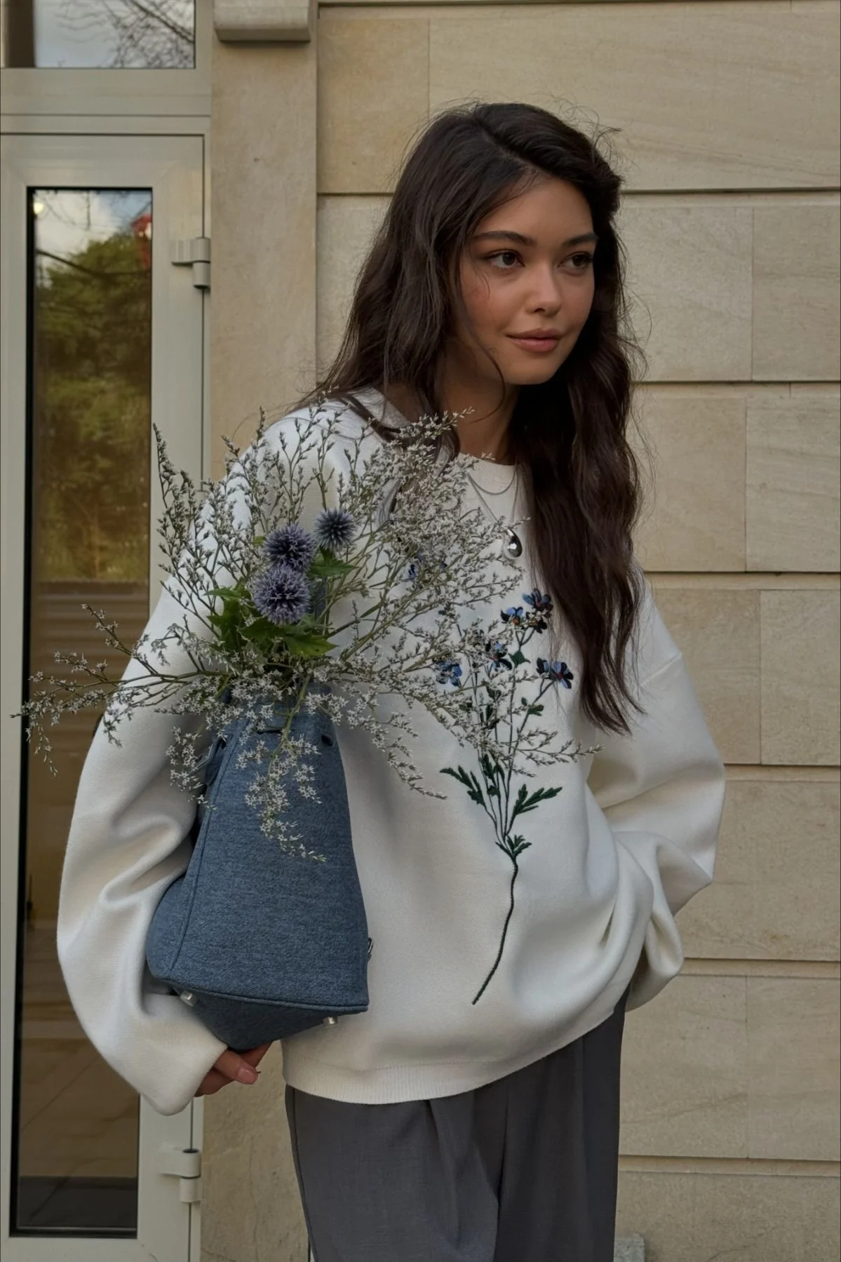 Embroidered Casual Long Sleeve Knit Sweater - Image 4