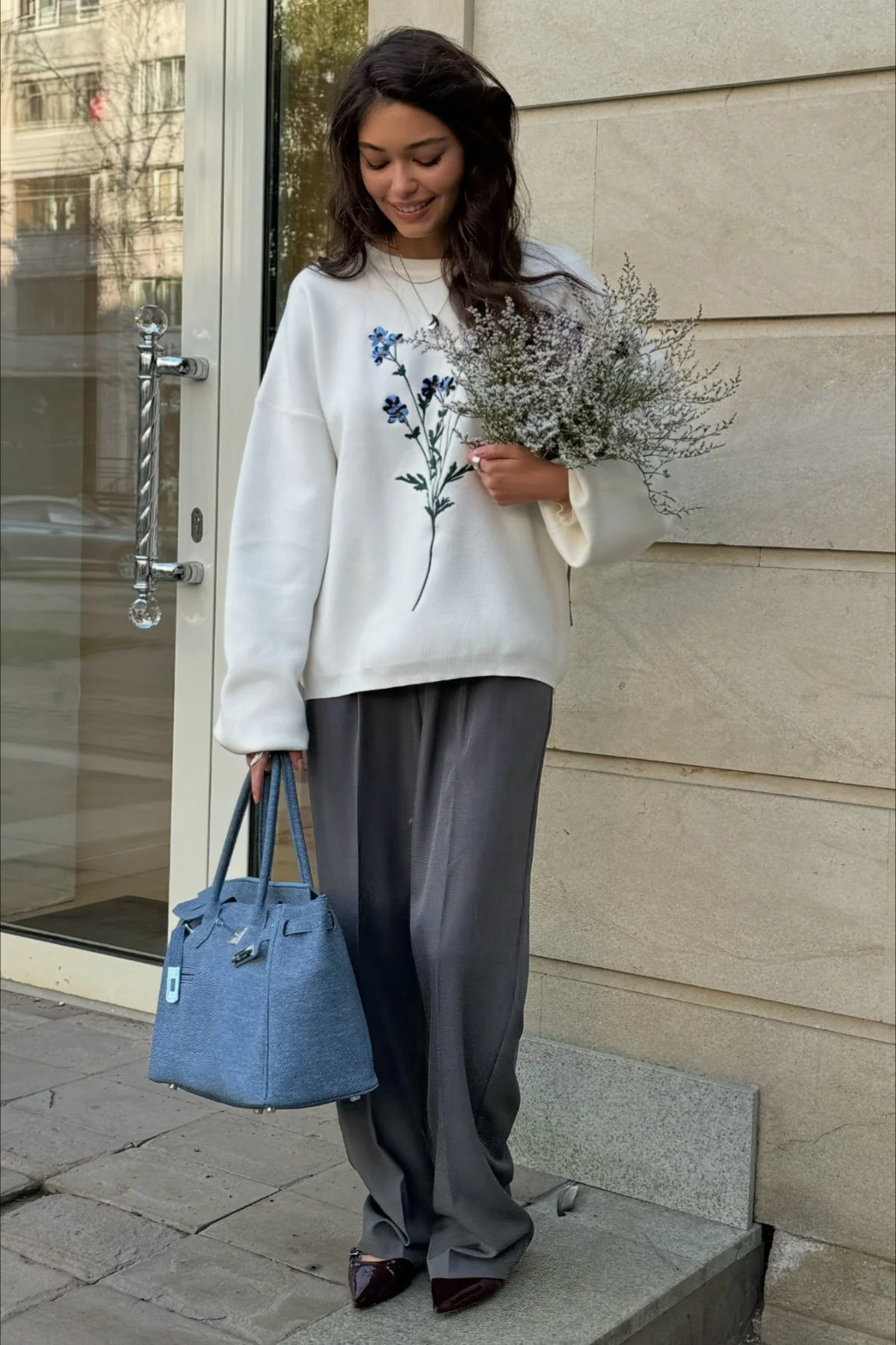 Embroidered Casual Long Sleeve Knit Sweater - Image 6