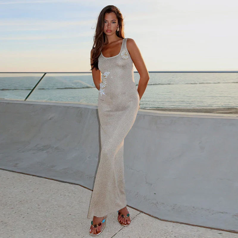 Embroidery Sequin Slip Knit Bodycon Dress - Image 7
