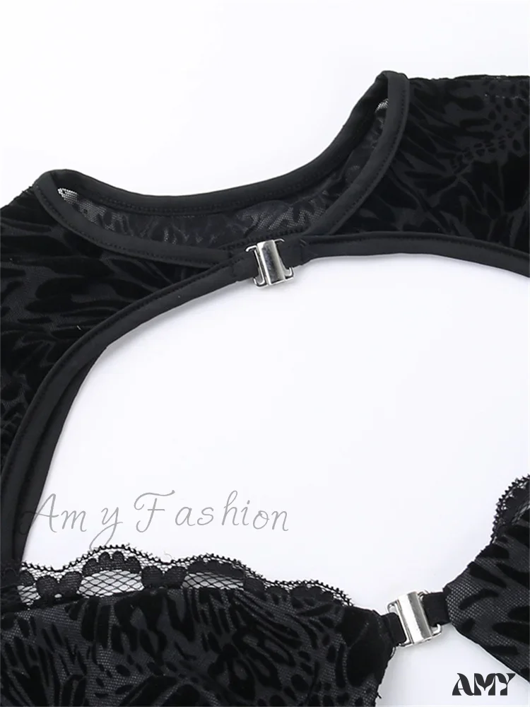 Amy Fashion - Fairycore Grunge Lace Backless Hollow Out Short Sleeve T-Shirts - Image 2