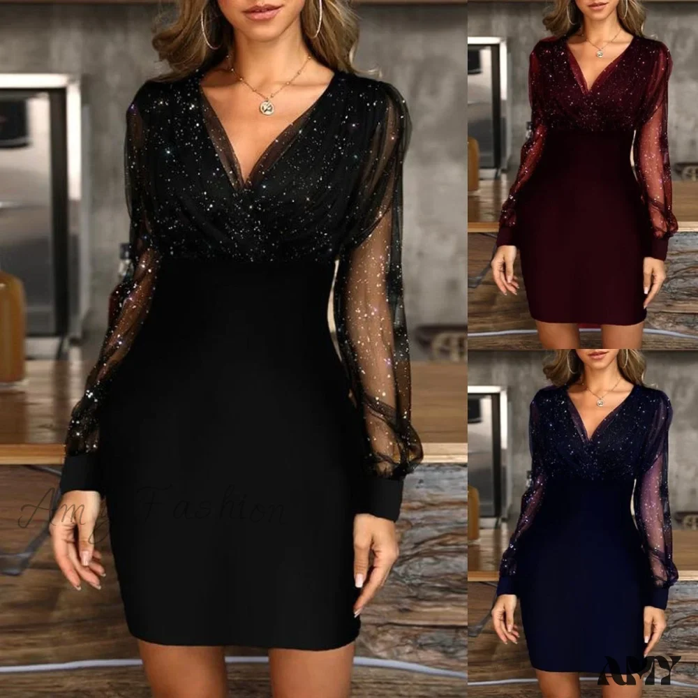 Amy Fashion - Fashion Elegant Sexy Bag Hip Midi Casual Dress - Image 2