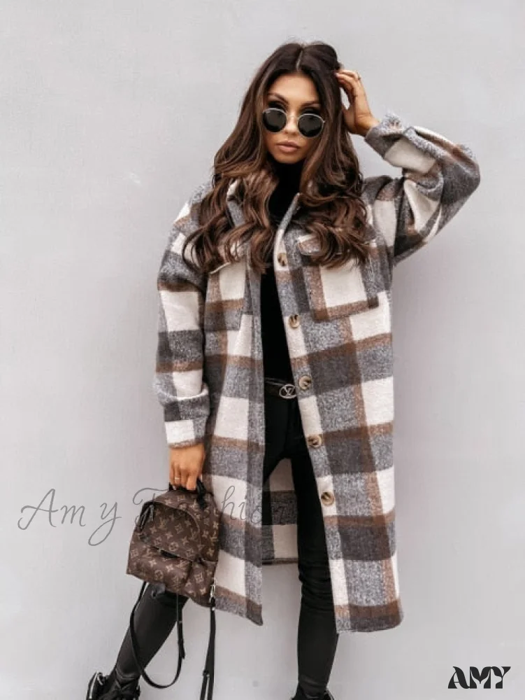 Amy Fashion - Fashion Loose Turn Down Collar Long Coat - Image 3