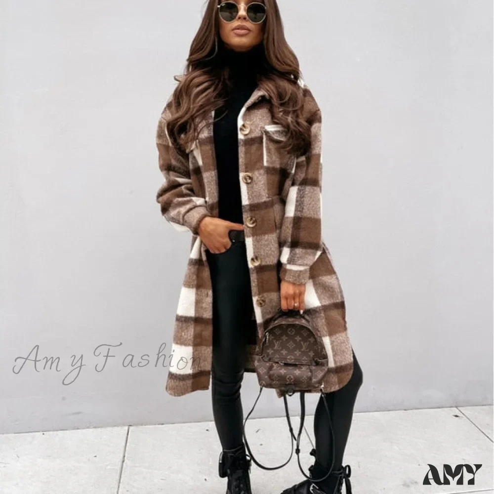 Amy Fashion - Fashion Loose Turn Down Collar Long Coat - Image 5