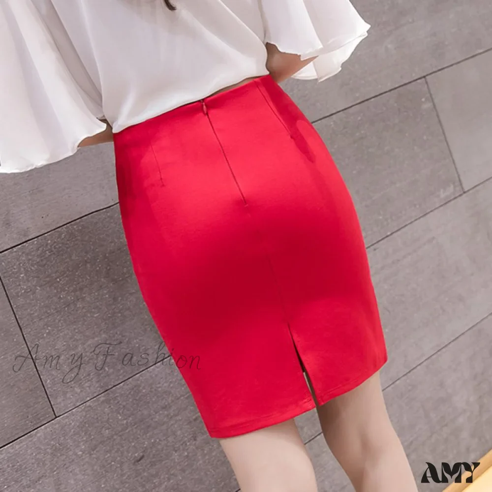 Amy Fashion - Black Oversized High Waist Work Slim Pencil Skirt - Image 4