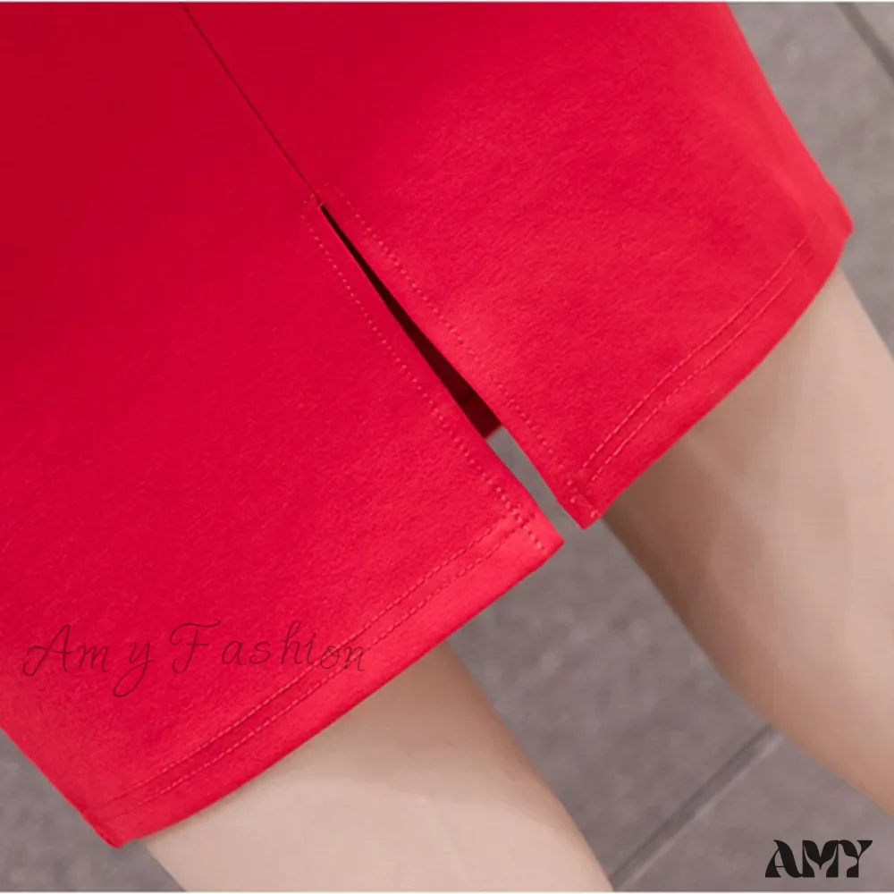 Amy Fashion - Black Oversized High Waist Work Slim Pencil Skirt - Image 5
