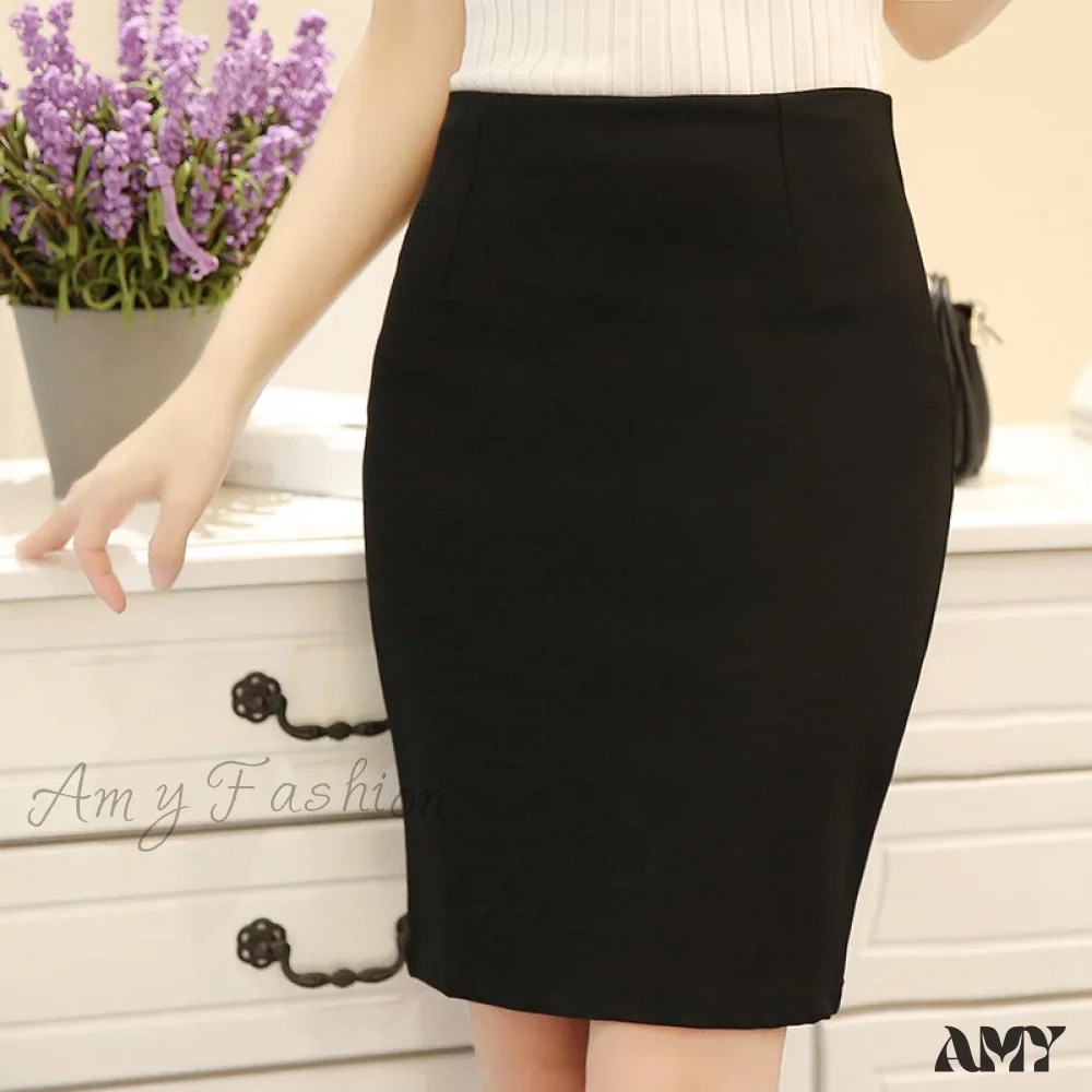 Amy Fashion - Black Oversized High Waist Work Slim Pencil Skirt - Image 6