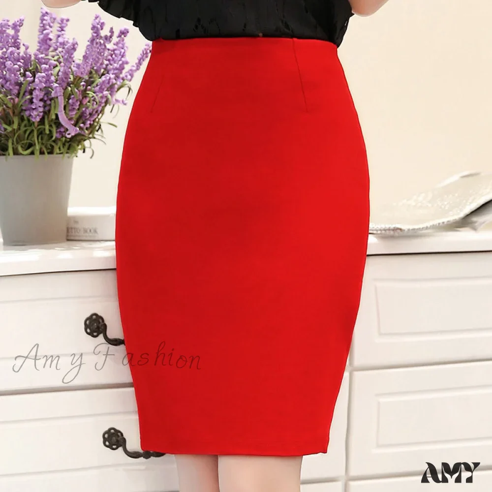 Amy Fashion - Black Oversized High Waist Work Slim Pencil Skirt - Image 7