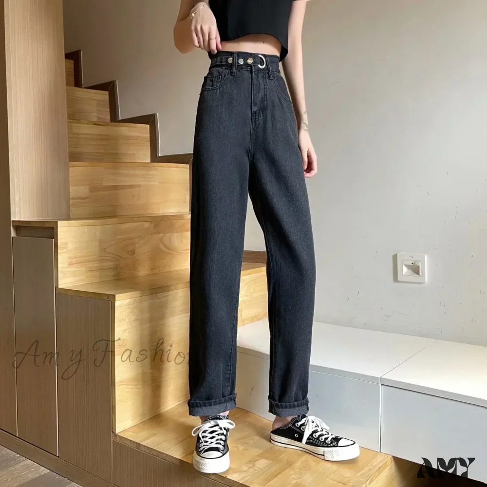 Amy Fashion - Fashion Straight Women Pant Woman High Waist Denim Pants Wide Leg Denim Clothing Blue Vintage Quality Jean - Image 2