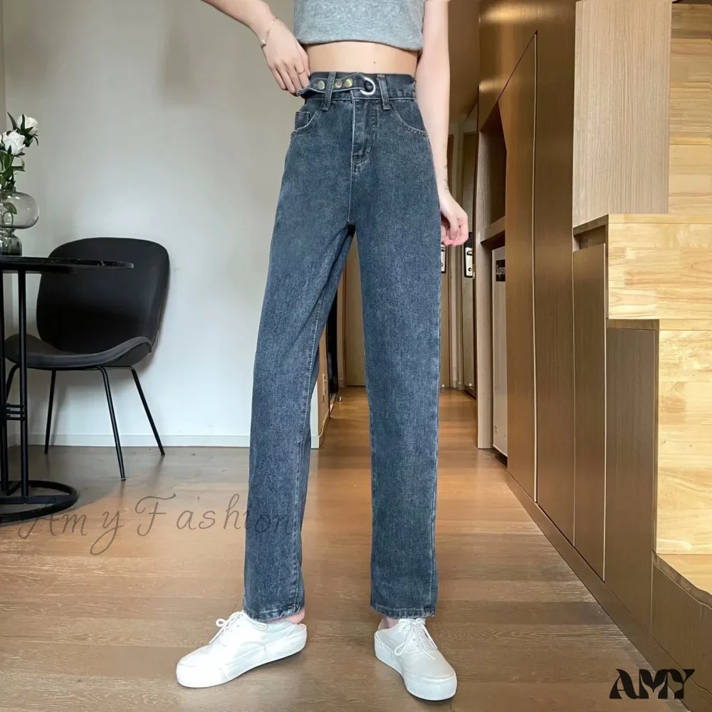 Amy Fashion - Fashion Straight Women Pant Woman High Waist Denim Pants Wide Leg Denim Clothing Blue Vintage Quality Jean - Image 4