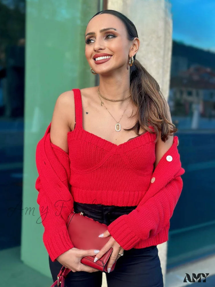 Fashion Texture Sleeveless Backless Sling Crop Top Single-Breasted Pocket Decorate Sweater Cardigan Coat - Image 3
