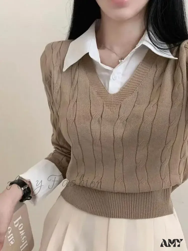 Fashion Winter Knitted Women Casual V-Neck Pullover All-match Loose Sweater - Image 4